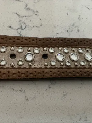 90s Vtg ARIAT belt brown embroidered leather silver floral buckle & rhinestones thumbnail 12