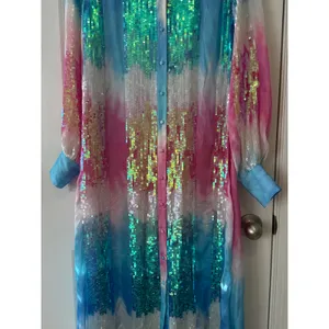 Retrofête Pastel Rainbow Sequin Dessa Maxi Dress‎ XS Long Sleeve Button Front thumbnail 8