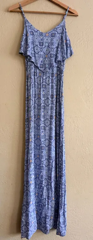 Mudd Light Blue Printed Maxi Dress with Ruffle Bodice thumbnail 1