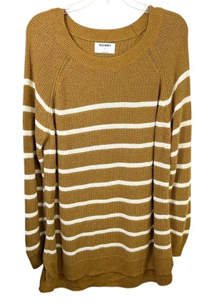 Old Navy XL Sweater Mustard Striped Crew Raglan Academia‎ Fall Knit Office 214 thumbnail 1