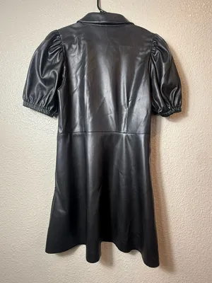 Zara Black‎ Faux-Leather Puff Sleeve Mini Dress Size M thumbnail 2