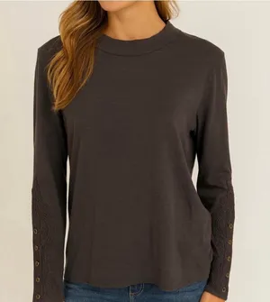 Free People grey long sleeve top with button details thumbnail 1