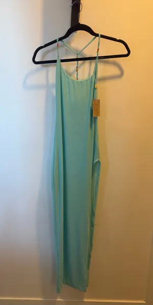 Oh Polly Aqua Sheer Maxi Coverup Dress thumbnail 4