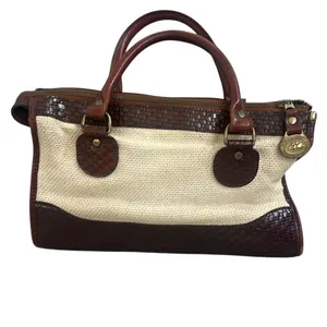 Brahmin vintage rare wicker and brown leather shoulder purse bag thumbnail 2
