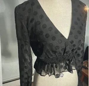Lovers + Friends Black Tonal Polka Dot Crop Top thumbnail 2