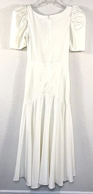 Womens Ivory Satin Puff Sleeve Maxi Dress M Bridal Sofie the Label Bohme NWOT thumbnail 3