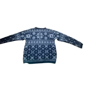 Vintage Woolrich Women’s S Wool Sweater Made USA Fair Isle Snowflake Nordic Navy thumbnail 9