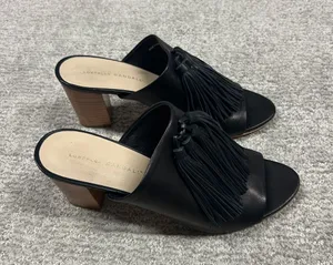Loeffler Randall Clo Tassel Mules Womens 8.5 Black Leather stacked heels thumbnail 1