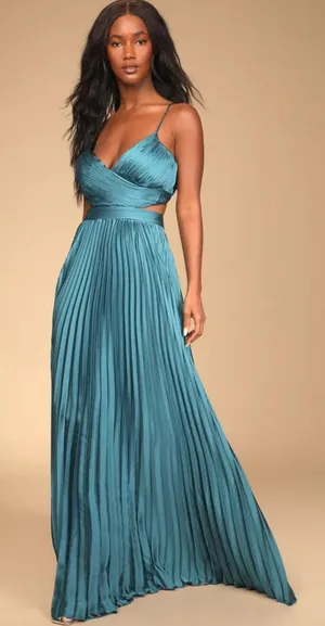“Got the Glam Teal Pleated Cutout Maxi Dress” thumbnail 1