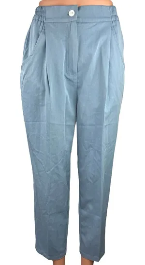 NEW Commense Blue High Rise Pleated Career Cropped Straight Trouser Pants Size S thumbnail 1