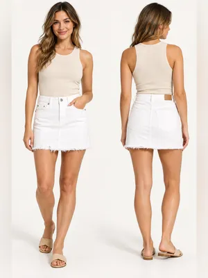American Eagle White Super Stretch Raw Hem Denim Mini Skirt Size 00 thumbnail 2