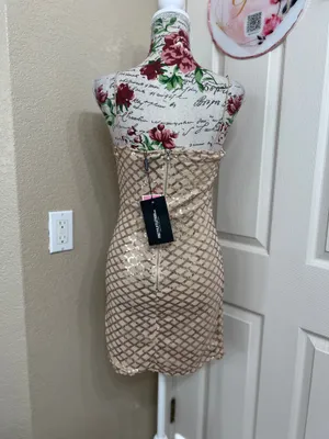 PrettyLittleThing Gold Sequin Mini Dress size 4 thumbnail 5