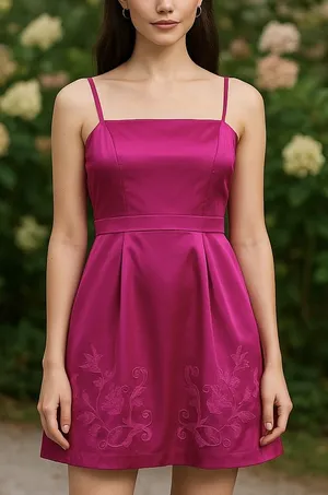 Lucy Paris Embroidered Satin Fit & Flare Dress in Hot Pink Size Large NWT thumbnail 1