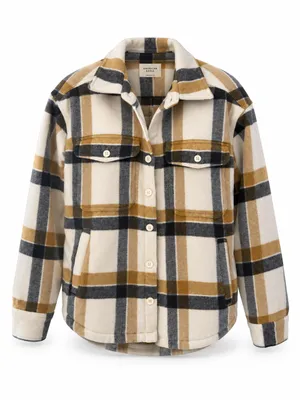 American Eagle Oversized Plaid Sherpa Shacket Women M Yellow Black thumbnail 2