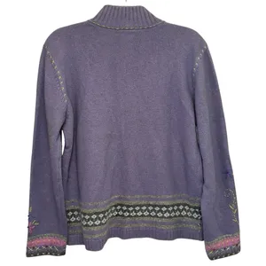 Embroidered‎ Sweater Medium Purple Boho Cottagecore Zip Neck thumbnail 3
