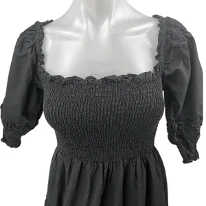 Hill House Home Nesli Black Puff Sleeve Smocked Tiered Midi A-Line Nap Dress XS thumbnail 5