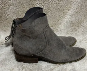 Lucky Brand Gray Ankle Boots Suede Leather Size 7M Back Zip Low Heel Boho City thumbnail 1
