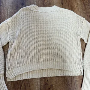 Free People Cream Knit Sweater Women's L Crewneck Slight Crop Cottage Minimalist thumbnail 7