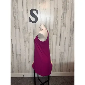 Express Shift Dress Womens Small Magenta Purple V-Neck Halter Strappy Keyhole Ba thumbnail 2