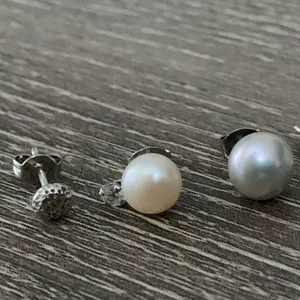 925 Sterling Cultured Pearl Single Stud Set Gorjana Carmel Hammered Gray Cream thumbnail 3