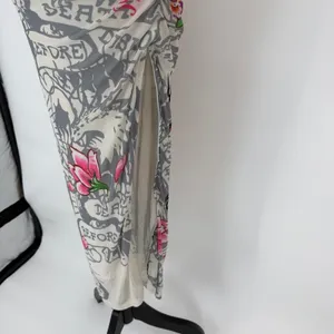 Ed Hardy Tattoo Tiger Mesh Maxi Dress Y2K Grunge Cyber Mock Neck Bodycon Size S thumbnail 5