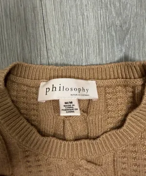 Philosophy Cable Knit Long Sleeve Tan Crew Neck Pullover Sweater Women's Medium thumbnail 2