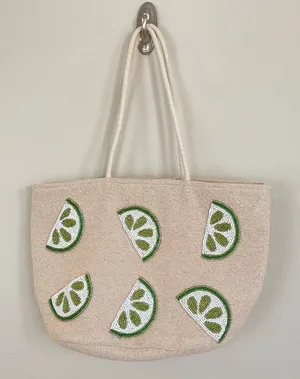 Beaded Lime Tote Bag‎ Green thumbnail 1