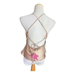 NWT Womens Dizzy Los Angeles Lizzy Sateen Gold Cutout Sleeveless Tank Top Sz L thumbnail 2