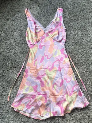 Peppermayo Pink Lavender & Peach Abstract Wrap Mini Dress thumbnail 2