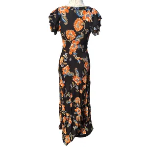 Patrons of Peace 39G Womens Black‎ Floral Rayon Button Front Ruffle Maxi Dress S thumbnail 7