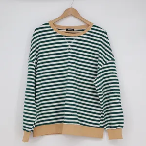 BTFBM Green White Striped Crewneck Sweatshirt Large Tan Trim thumbnail 2