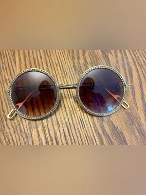 Lulus Gold Round Sunglasses with Brown Lenses and Rhinestone Accent thumbnail 2