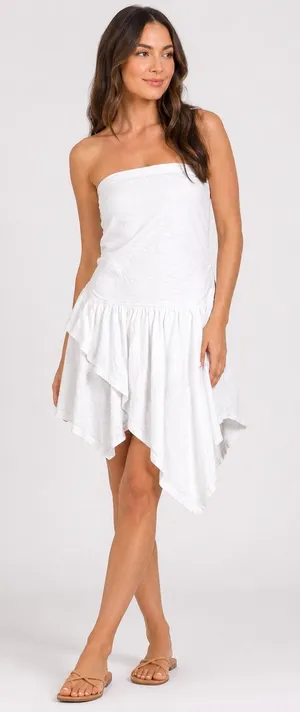 Free People FP Beach Strapless Asymmetrical Mini Dress White Festival Boho XS thumbnail 1