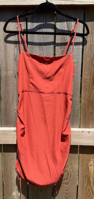 Abercrombie & Fitch Ruched Mini Dress Rust Orange Spaghetti Strap Bodycon M thumbnail 1