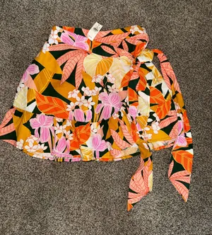 Aerie Tropical Floral Ruffle Wrap Mini Skirt thumbnail 1