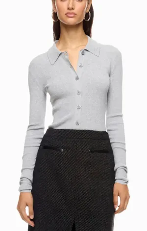 Michael Kors Gray Polo Sweater SMALL Fitted Cardigan Preppy Silk Cotton $300 thumbnail 1