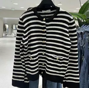 Zara button up sweater cardigan knitted stripped golden button thumbnail 2