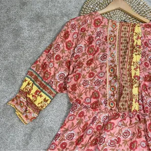 Umgee Floral Border Print Layered Mini Dress Boho Gypsy Rose Pink Plus Size 1X thumbnail 10