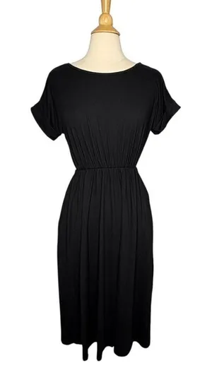 Entro Midi Dress Womens Small Black Open‎ Tie Back Short Sleeve Pockets 6164 thumbnail 1