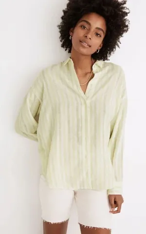 ✨Madewell Linen-Blend Painter Sz Medium Shirt in Eades Stripe✨ thumbnail 1