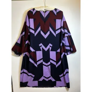 Eloquii Size 14 Geometric Shift Dress Purple Burgundy Black Beltless Midi Dress thumbnail 8