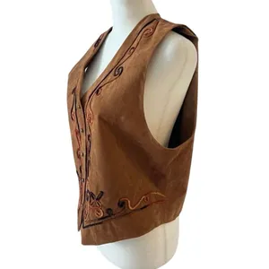 Vintage Ali Miles Brown Suede-Look Embroidered Vest Western Boho USA Made Size M thumbnail 2