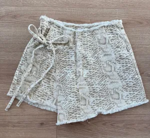 Le Lis Frayed Snake Print Denim Wrap Skort thumbnail 1