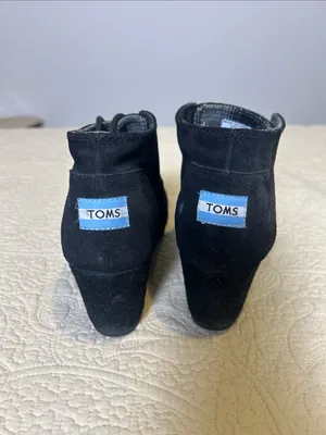 Toms Black Suede Lace-Up Ankle Booties with Tan Logo Patch thumbnail 4