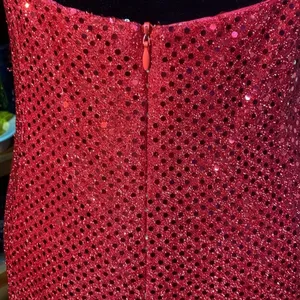 Sexy Retro Vintage 90s Red Sequin Floor Length Formal Gown Halter Neck Leg Slit thumbnail 8