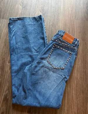 Princess Polly Saving Up Mid Rise Straight Leg Studded Jeans Mid Blue thumbnail 5