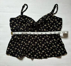 American Eagle XS Black Floral Babydoll Top w/ Adjustable Straps thumbnail 5