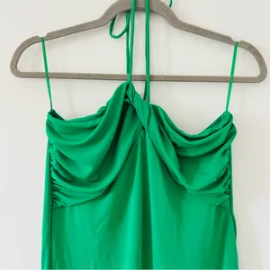 Zara Green Twist Front Halter Sleeveless Midi Seersucker Slip Dress NWT Large thumbnail 4