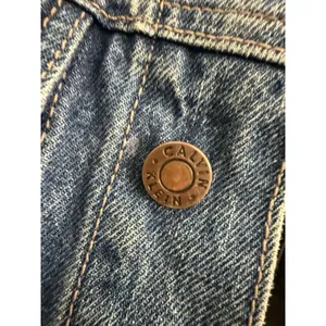 Vtg 90’s Calvin‎ Klein Denim Jean Jacket Blue hippie SZ M Peace Daisy Painted thumbnail 7