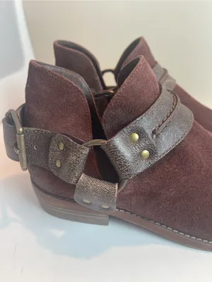 Free People Belle Harness Boots Brown Suede Leather Ankle Booties Buckle Size 8 thumbnail 2